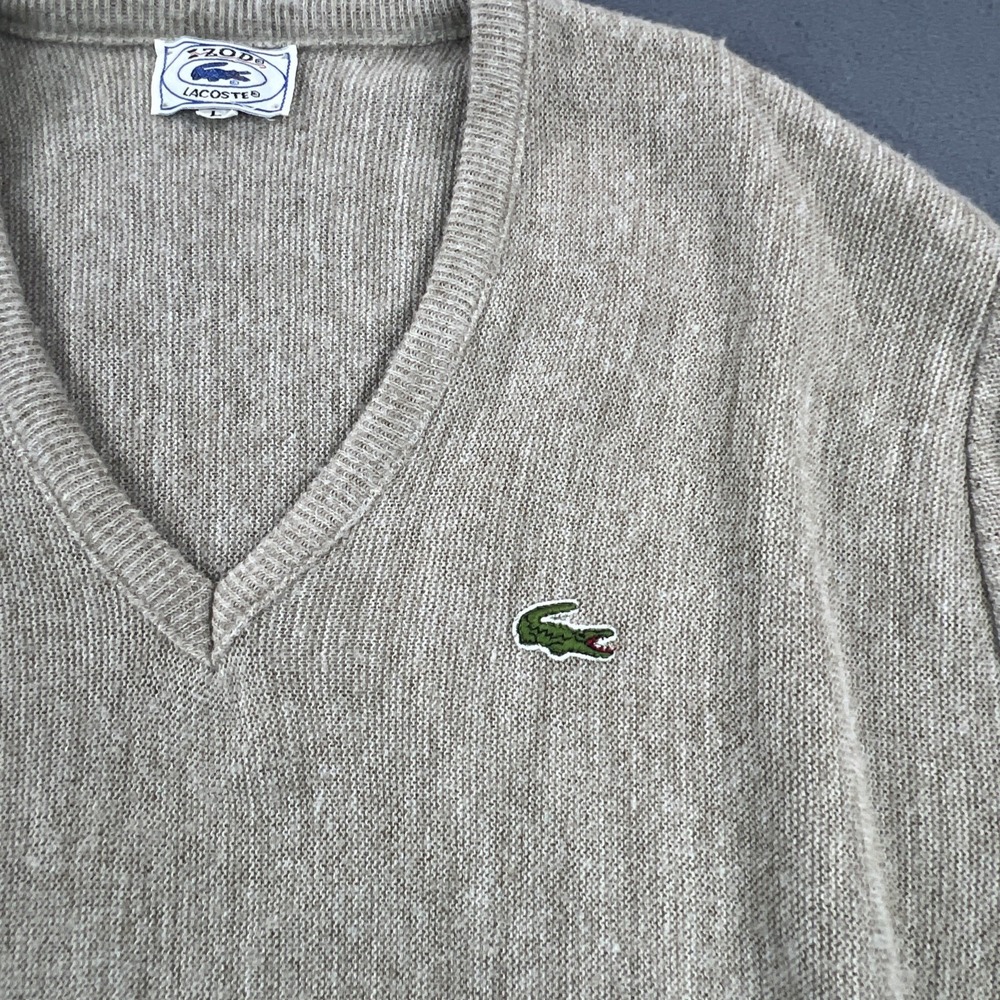 VTG Izod Lacost Pullover Sweater Men's Large Beige‎ Orlon Acrylic V Neck